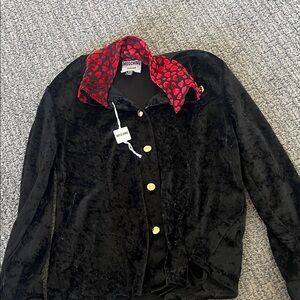 Moschino Black Velvet Blazer with Red Patterned Collar